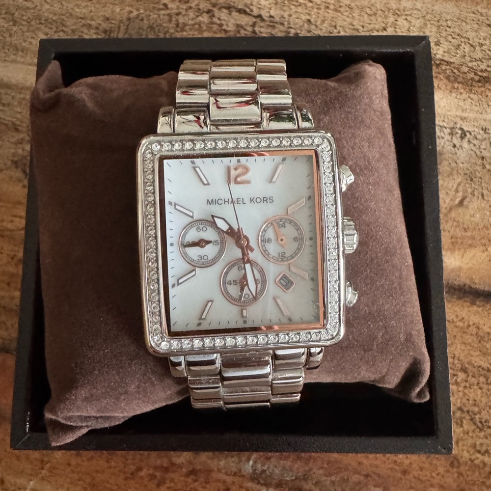 Michael Kors Silver Watch with Crystal Bezel